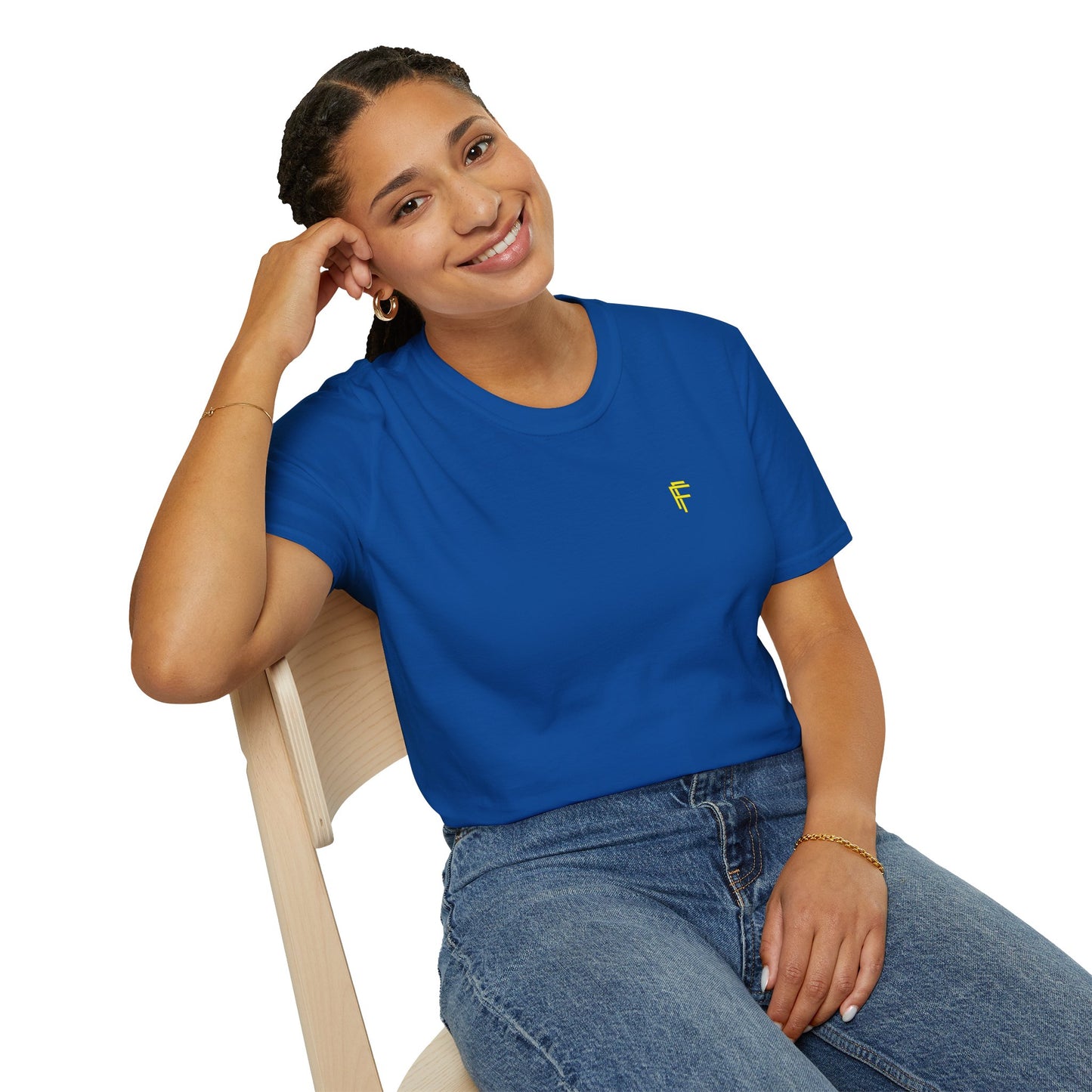 Minimalist Unisex Softstyle T-Shirt - Yellow Logo. - Fitness Frenzy