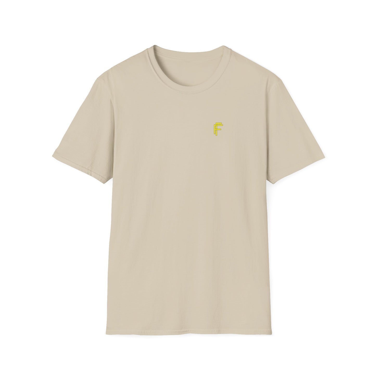 Minimalist Unisex Softstyle T-Shirt - Yellow Logo. - Fitness Frenzy