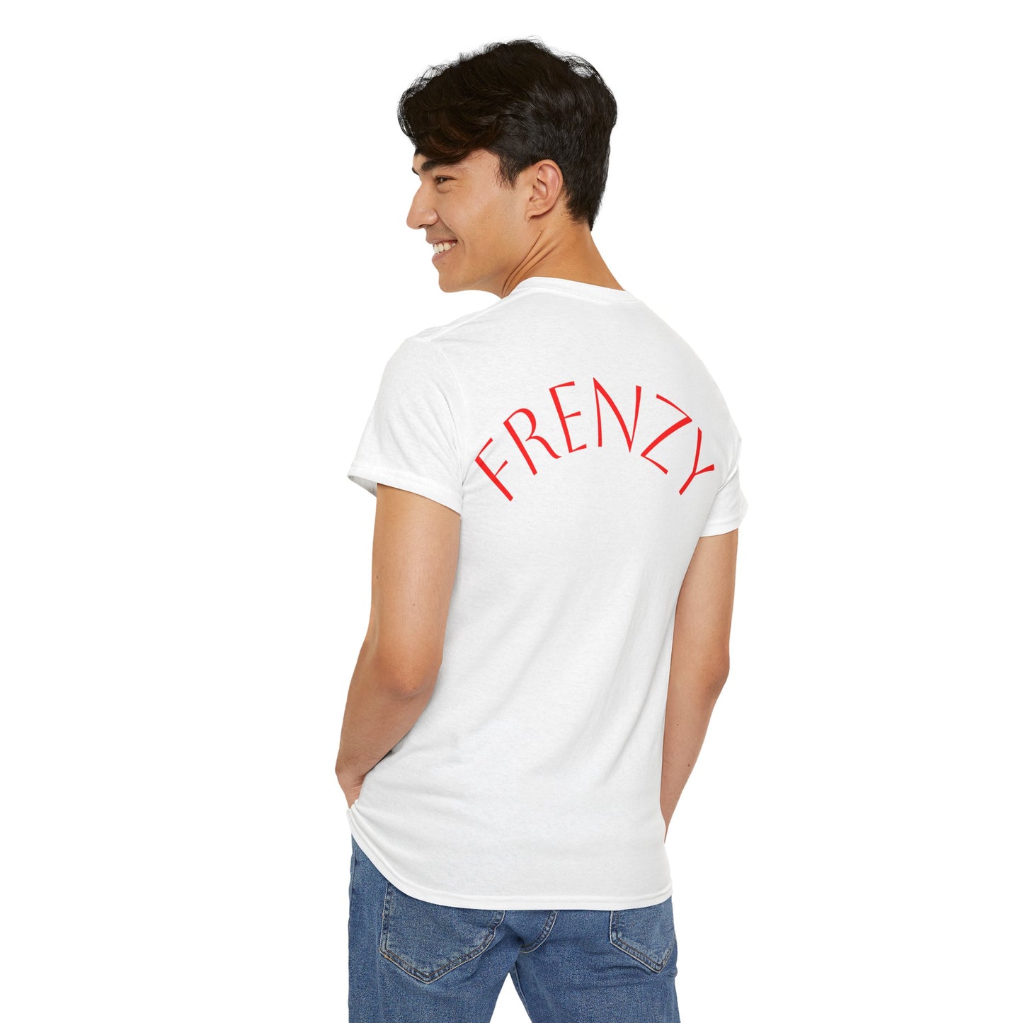Frenzy Graphic Unisex Heavy Cotton Tee with Bold Red Design. - Fitness Frenzy