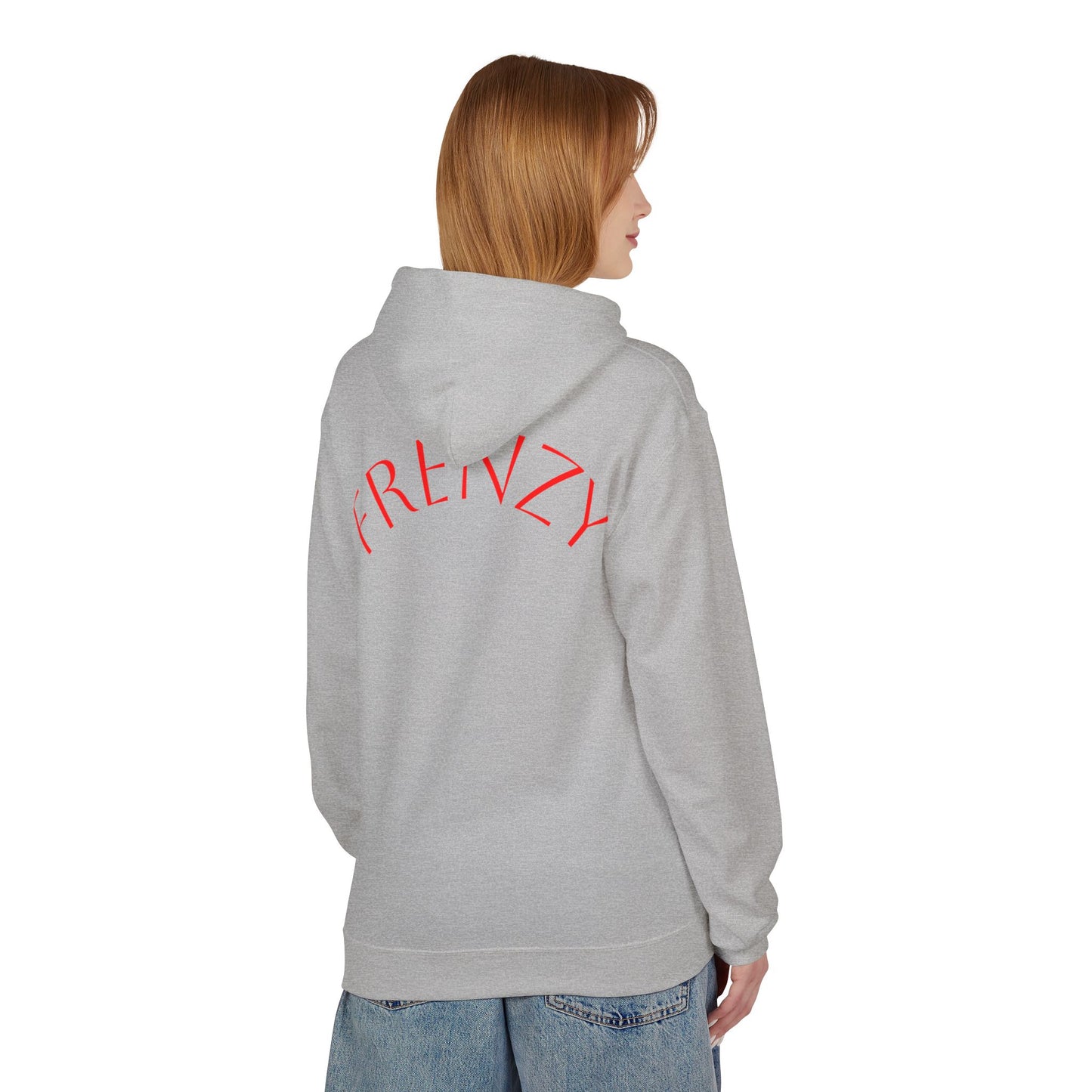 Fitness Frenzy Unisex Midweight Softstyle Hoodie with Red Logo - Trendy 'FRENZY' Design for Comfort and Style. - Fitness Frenzy