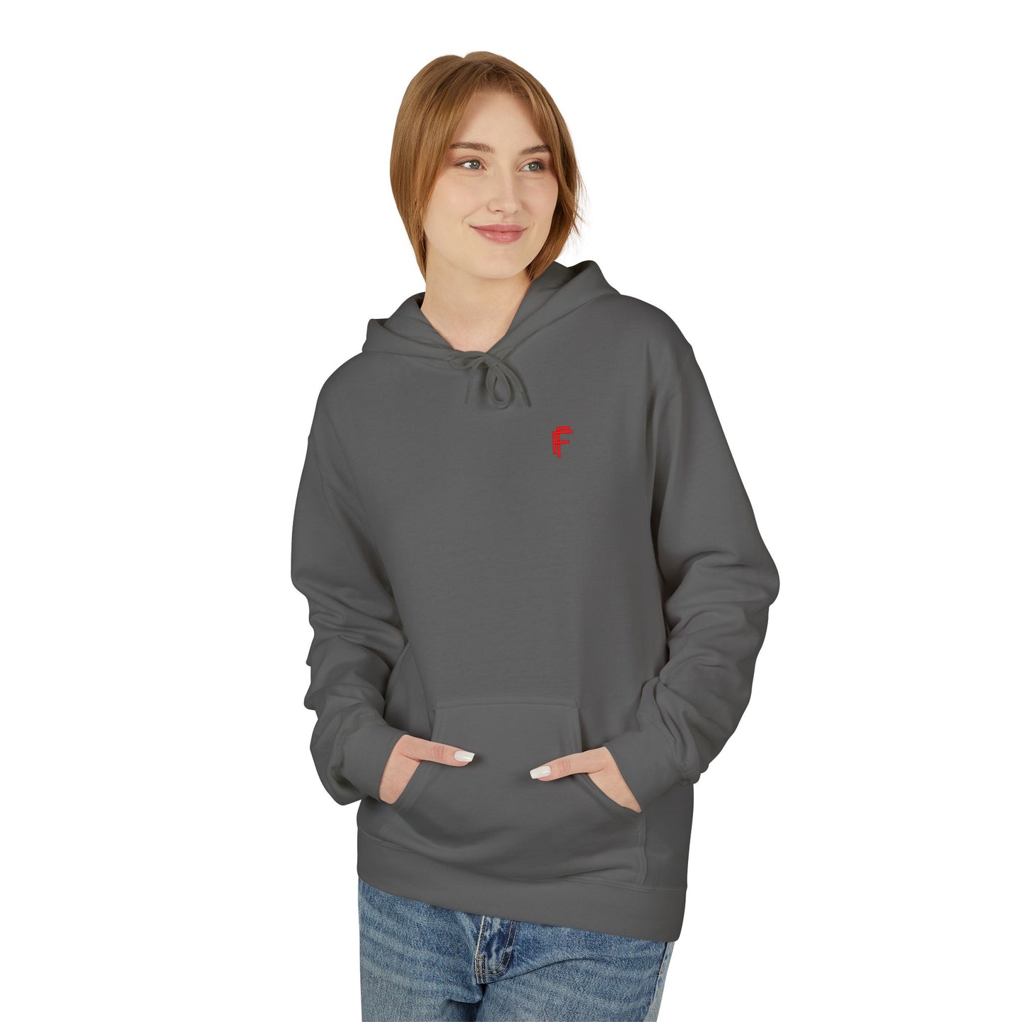 Fitness Frenzy Unisex Midweight Softstyle Hoodie with Red Logo - Trendy 'FRENZY' Design for Comfort and Style. - Fitness Frenzy