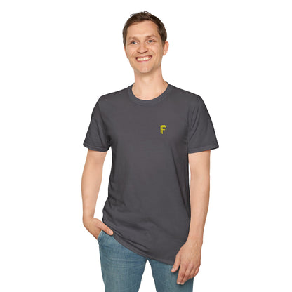 Minimalist Unisex Softstyle T-Shirt - Yellow Logo. - Fitness Frenzy