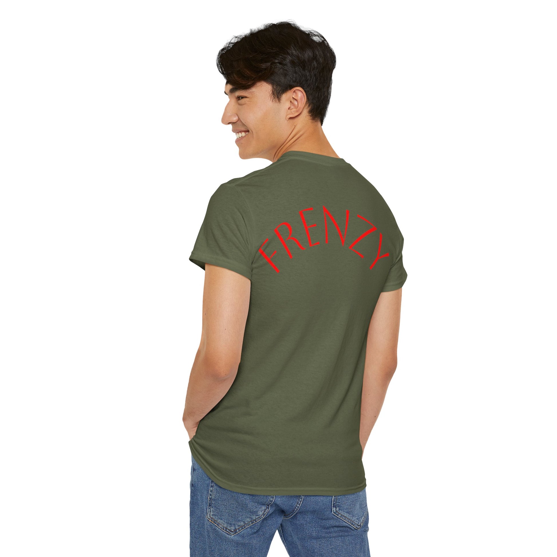Frenzy Graphic Unisex Heavy Cotton Tee with Bold Red Design. - Fitness Frenzy