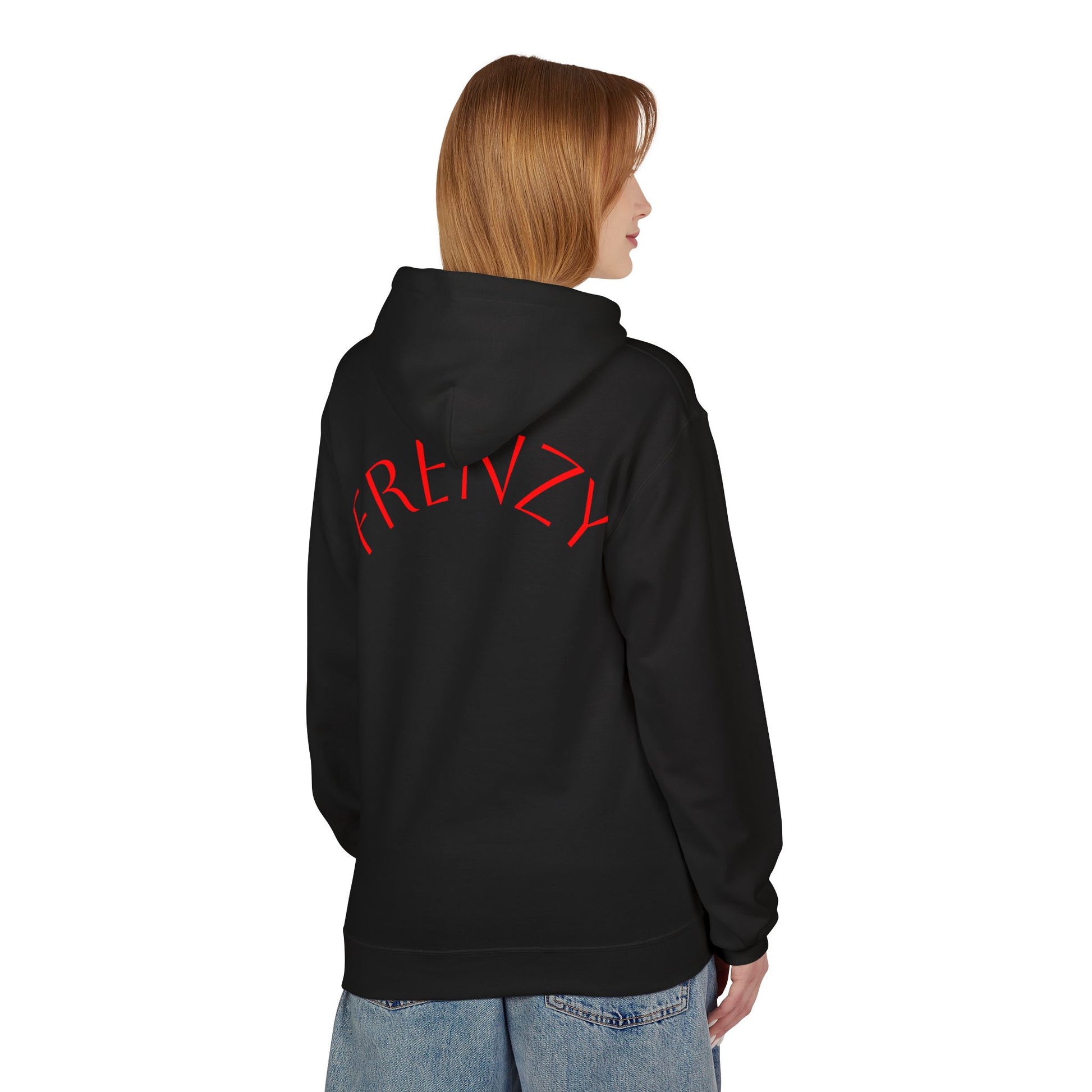 Fitness Frenzy Unisex Midweight Softstyle Hoodie with Red Logo - Trendy 'FRENZY' Design for Comfort and Style. - Fitness Frenzy