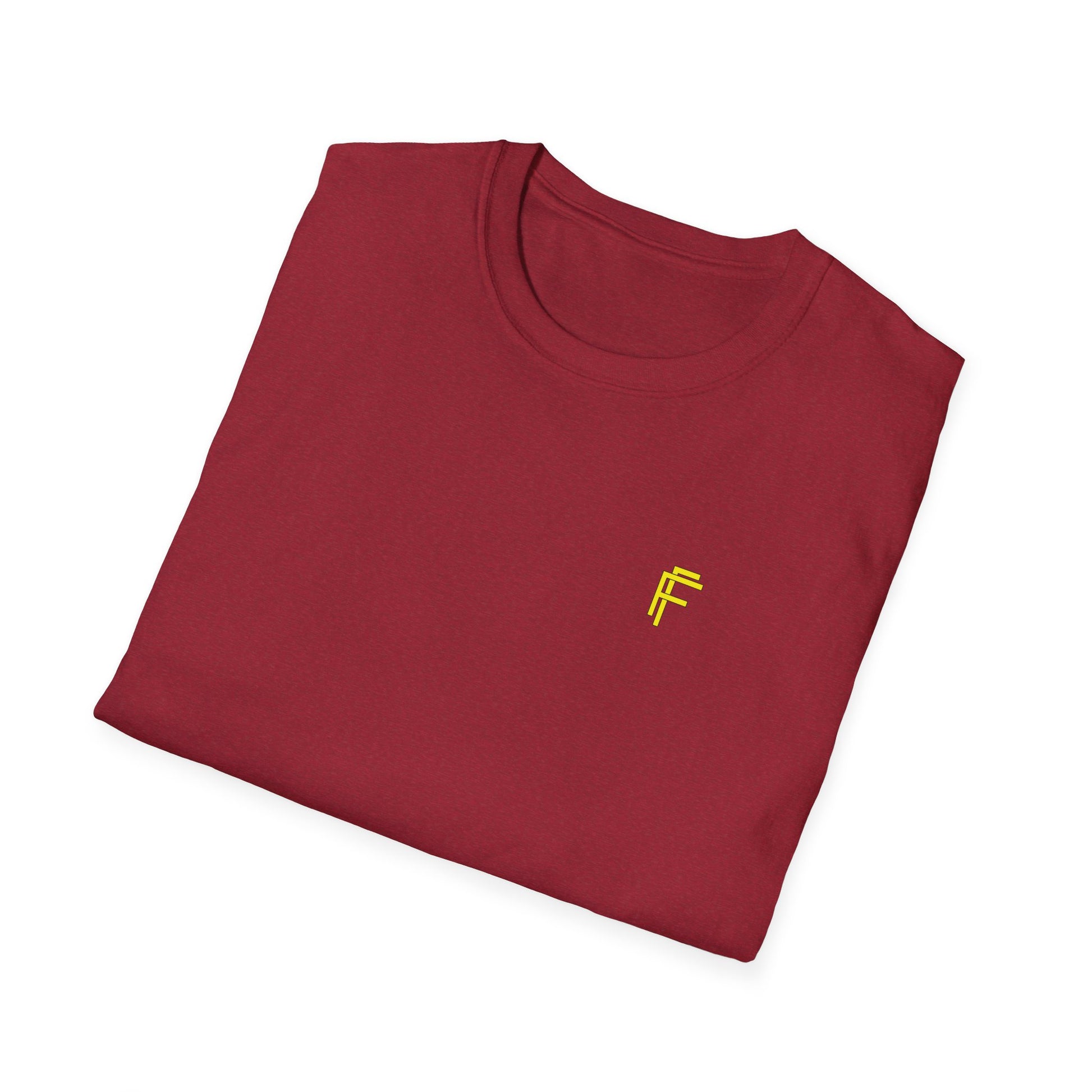 Minimalist Unisex Softstyle T-Shirt - Yellow Logo. - Fitness Frenzy