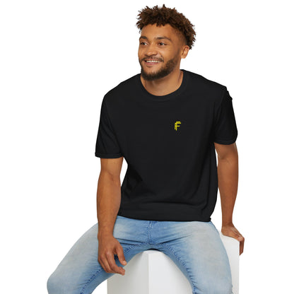 Minimalist Unisex Softstyle T-Shirt - Yellow Logo. - Fitness Frenzy