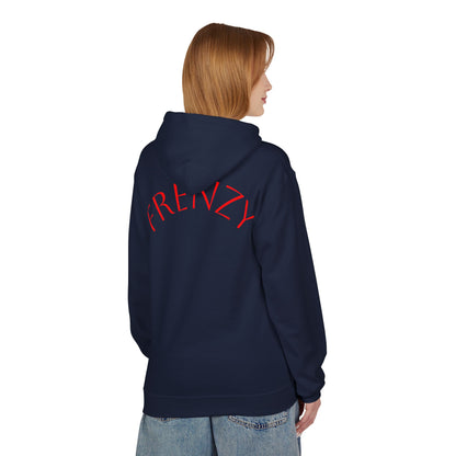 Fitness Frenzy Unisex Midweight Softstyle Hoodie with Red Logo - Trendy 'FRENZY' Design for Comfort and Style. - Fitness Frenzy