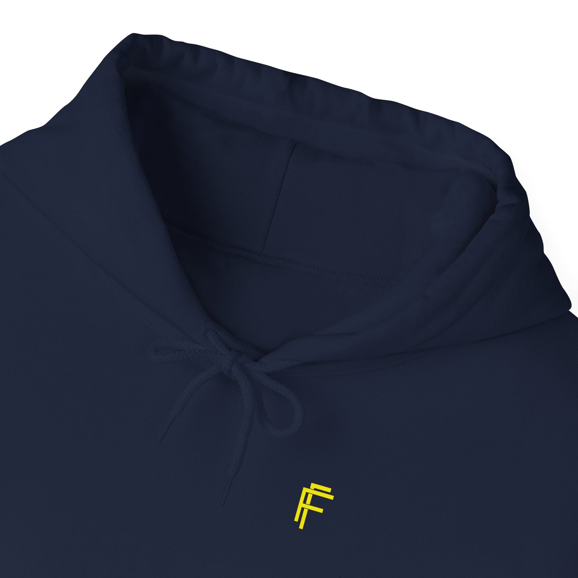 Frenzy Unisex Heavy Blend Hoodie with yellow Logo and Large text on the back. - Fitness Frenzy