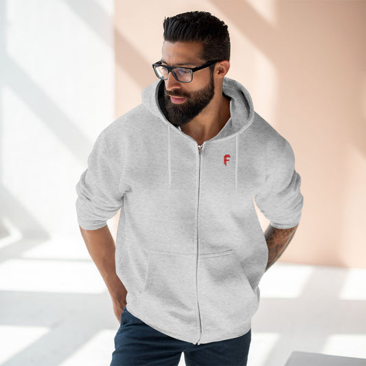 Frenzy - Unisex Zip Hoodie with Red Logo - Fresh Style Grey Zip-Up with Red Graphics. - Fitness Frenzy