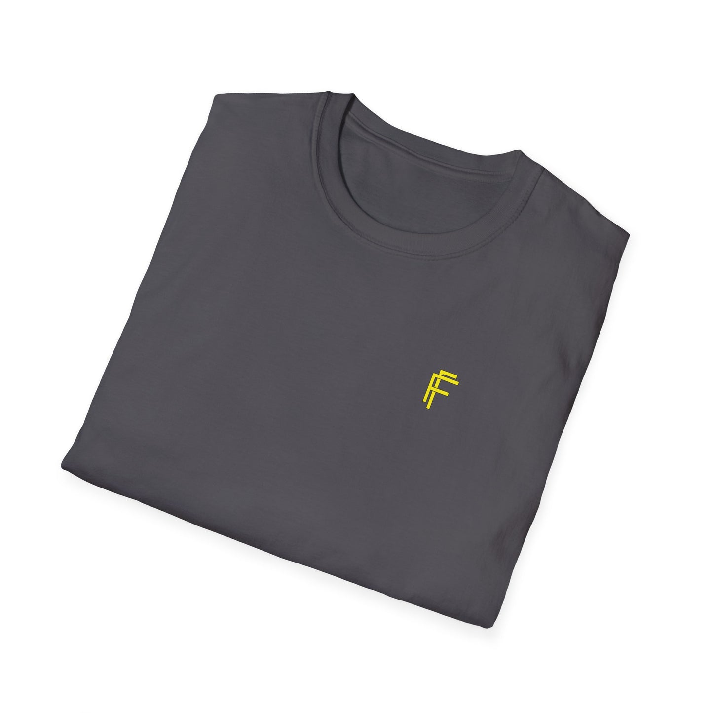 Minimalist Unisex Softstyle T-Shirt - Yellow Logo. - Fitness Frenzy