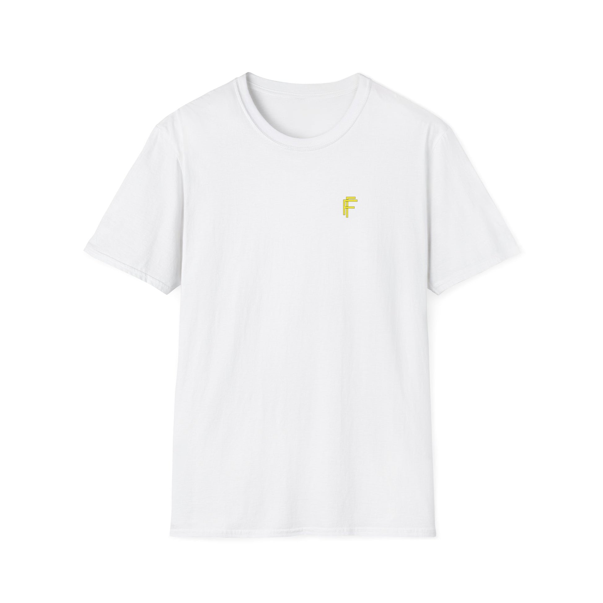 Minimalist Unisex Softstyle T-Shirt - Yellow Logo. - Fitness Frenzy