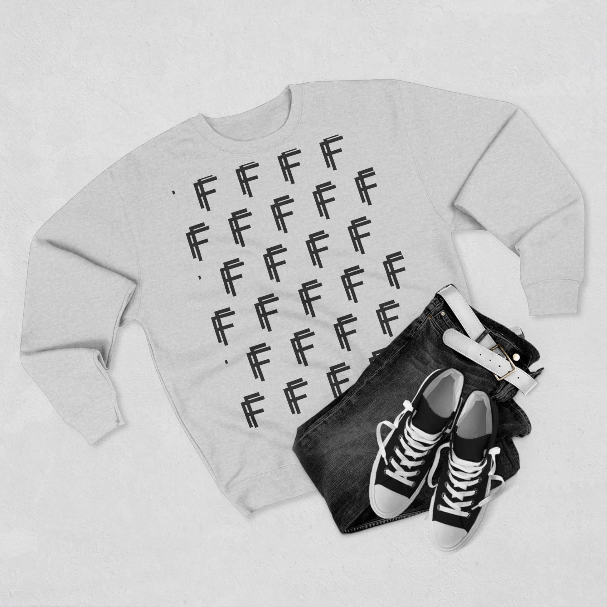 Frenzy Unisex Crew neck Sweatshirt with Black Logo Pattern. - Fitness Frenzy
