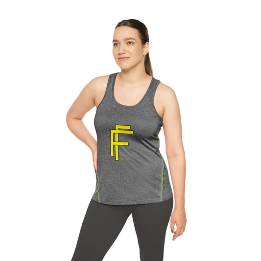 Frenzy - Women's Racerback Sports Vest with yellow Logo. - Fitness Frenzy