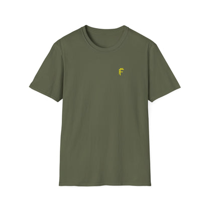 Minimalist Unisex Softstyle T-Shirt - Yellow Logo. - Fitness Frenzy