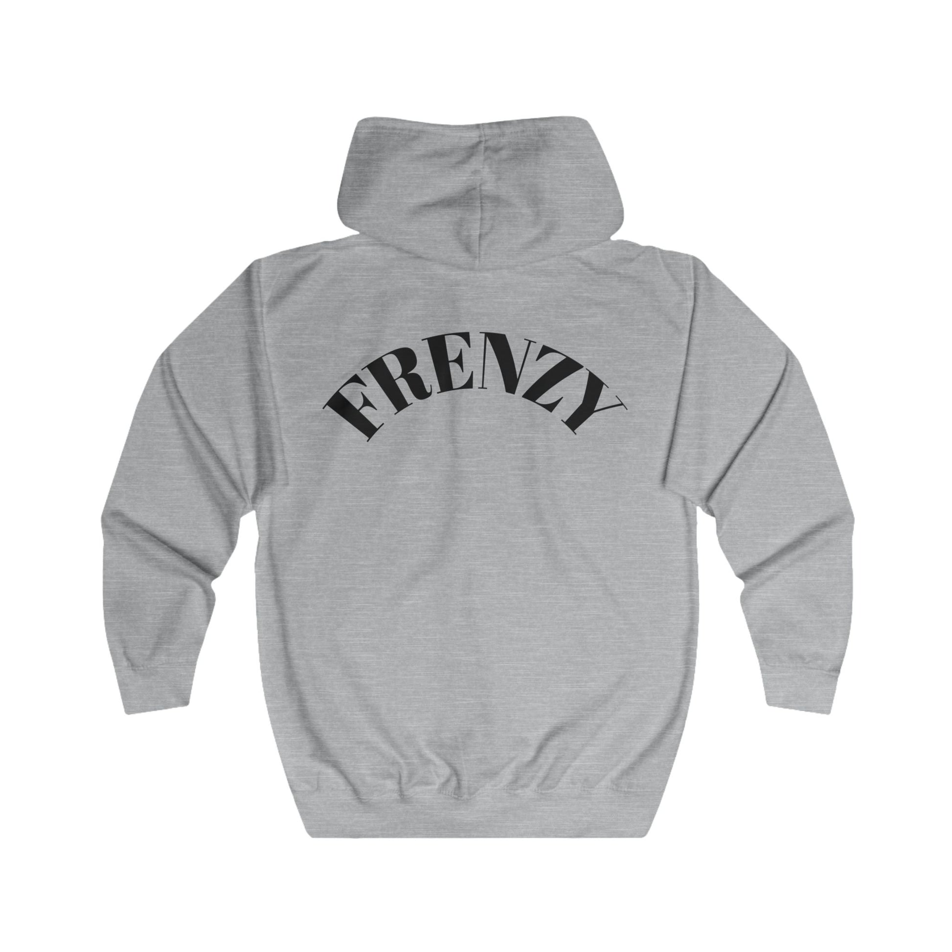 FRENZY Unisex Full Zip Hoodie with Black Logo - Cozy & Stylish Everyday Wear. - Fitness Frenzy