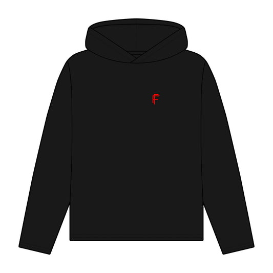 Frenzy - Women's Organic Relaxed Fit Hoodie with Red Logo. - Fitness Frenzy