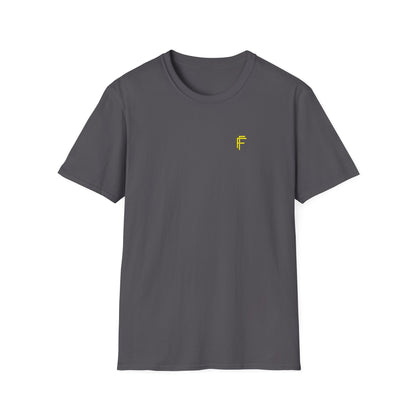 Minimalist Unisex Softstyle T-Shirt - Yellow Logo. - Fitness Frenzy