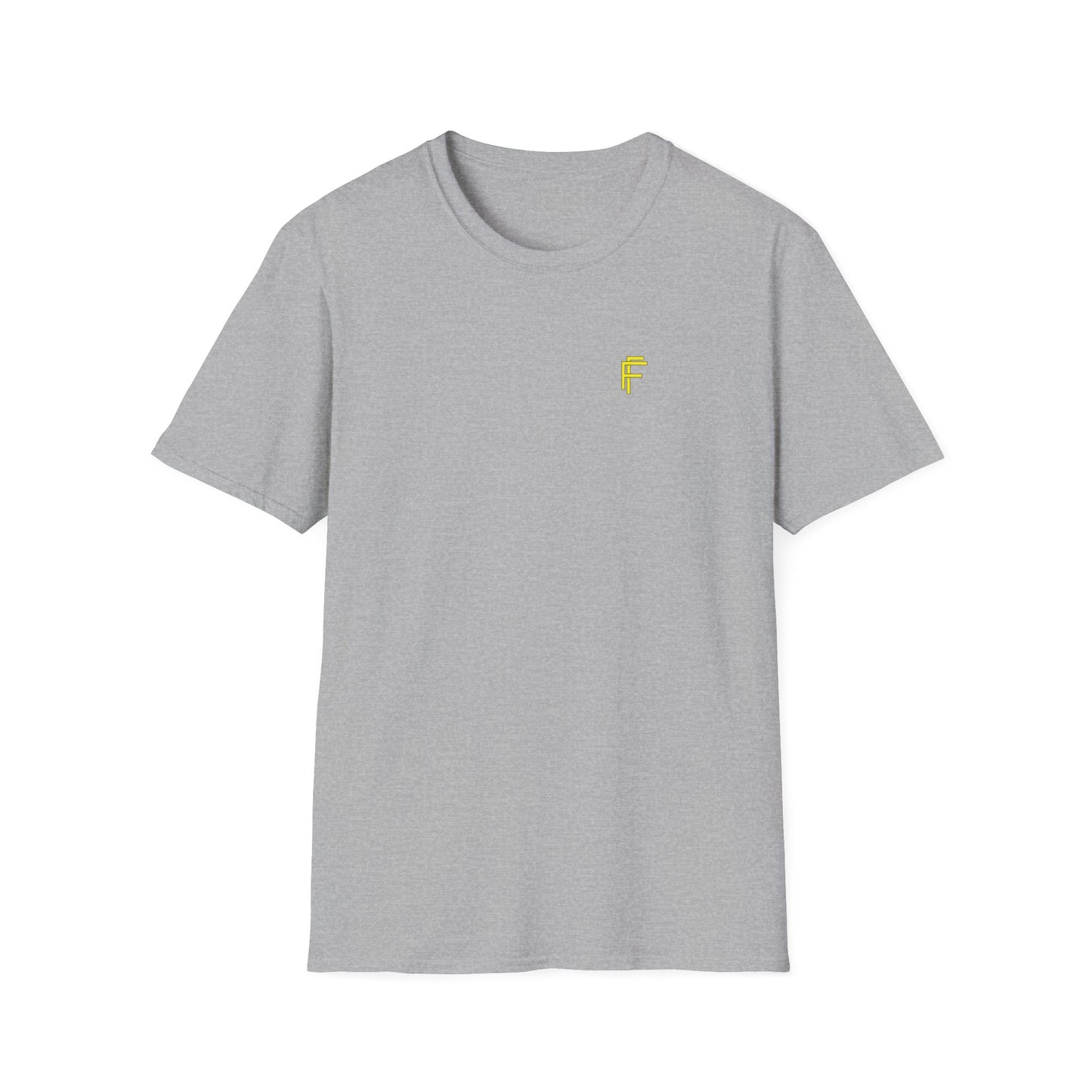 Minimalist Unisex Softstyle T-Shirt - Yellow Logo. - Fitness Frenzy