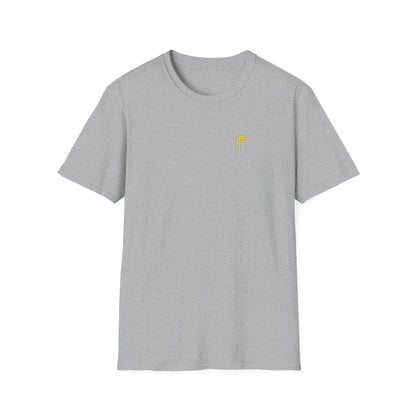 Minimalist Unisex Softstyle T-Shirt - Yellow Logo. - Fitness Frenzy