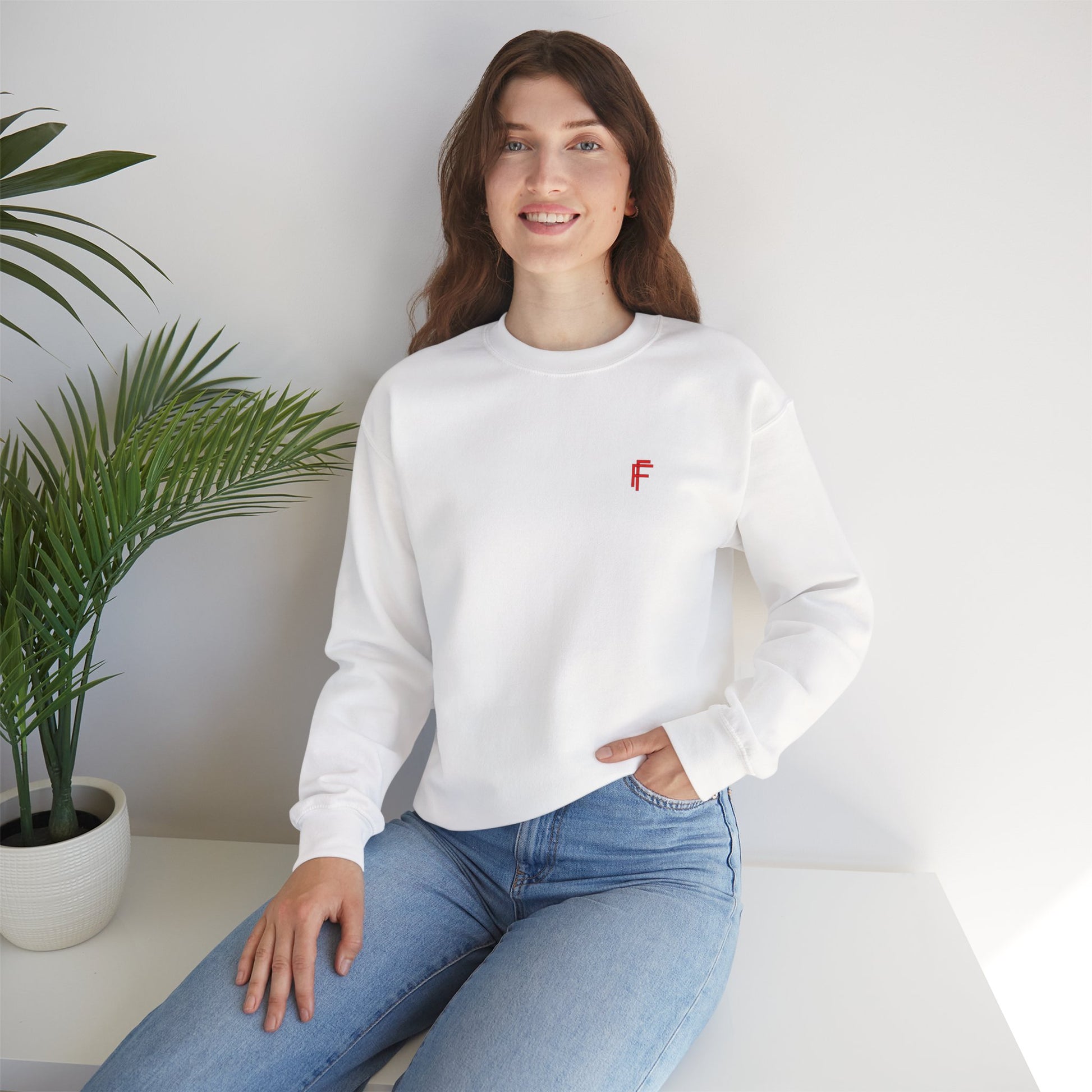 Frenzy - Unisex Heavy Blend™ Crewneck Sweatshirt with Red Logo - Cozy Modern Style. - Fitness Frenzy