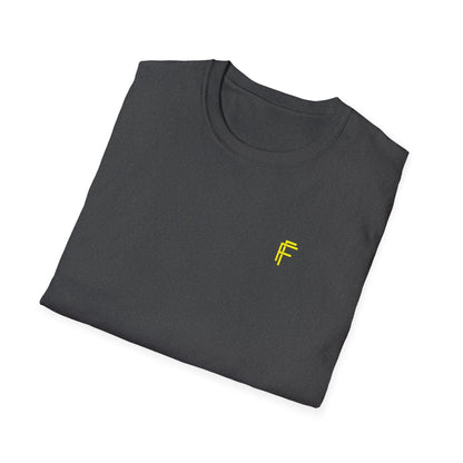 Minimalist Unisex Softstyle T-Shirt - Yellow Logo. - Fitness Frenzy