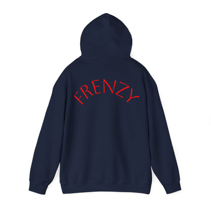 Frenzy Unisex Heavy Blend™ Hooded Sweatshirt with Red logo - Trendy & Cozy. - Fitness Frenzy