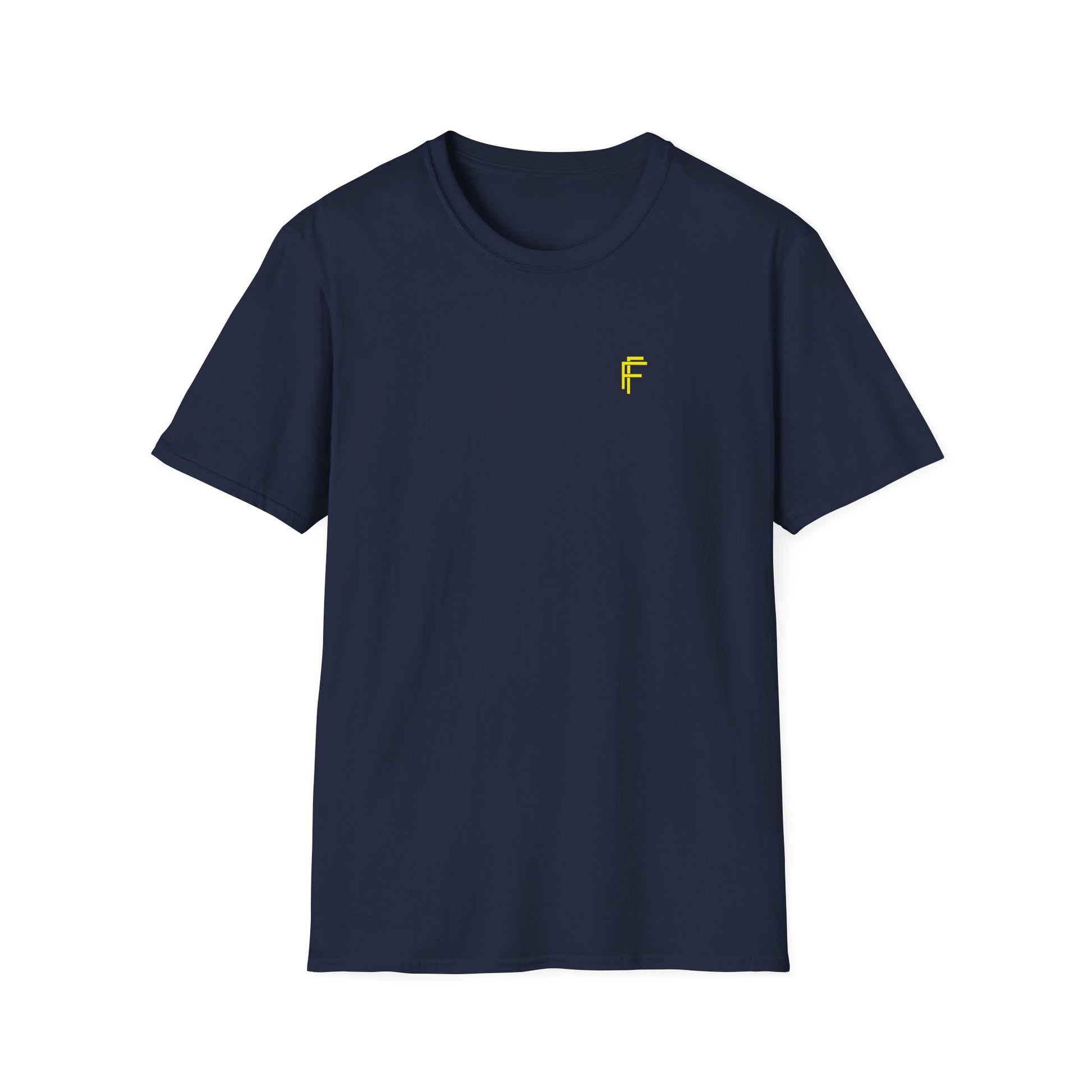 Minimalist Unisex Softstyle T-Shirt - Yellow Logo. - Fitness Frenzy