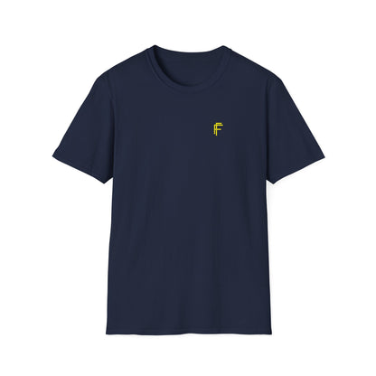 Minimalist Unisex Softstyle T-Shirt - Yellow Logo. - Fitness Frenzy
