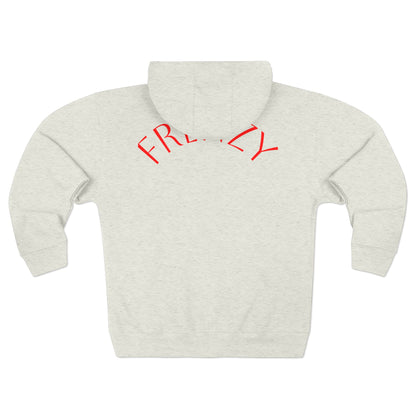 Frenzy - Unisex Zip Hoodie with Red Logo - Fresh Style Grey Zip-Up with Red Graphics. - Fitness Frenzy