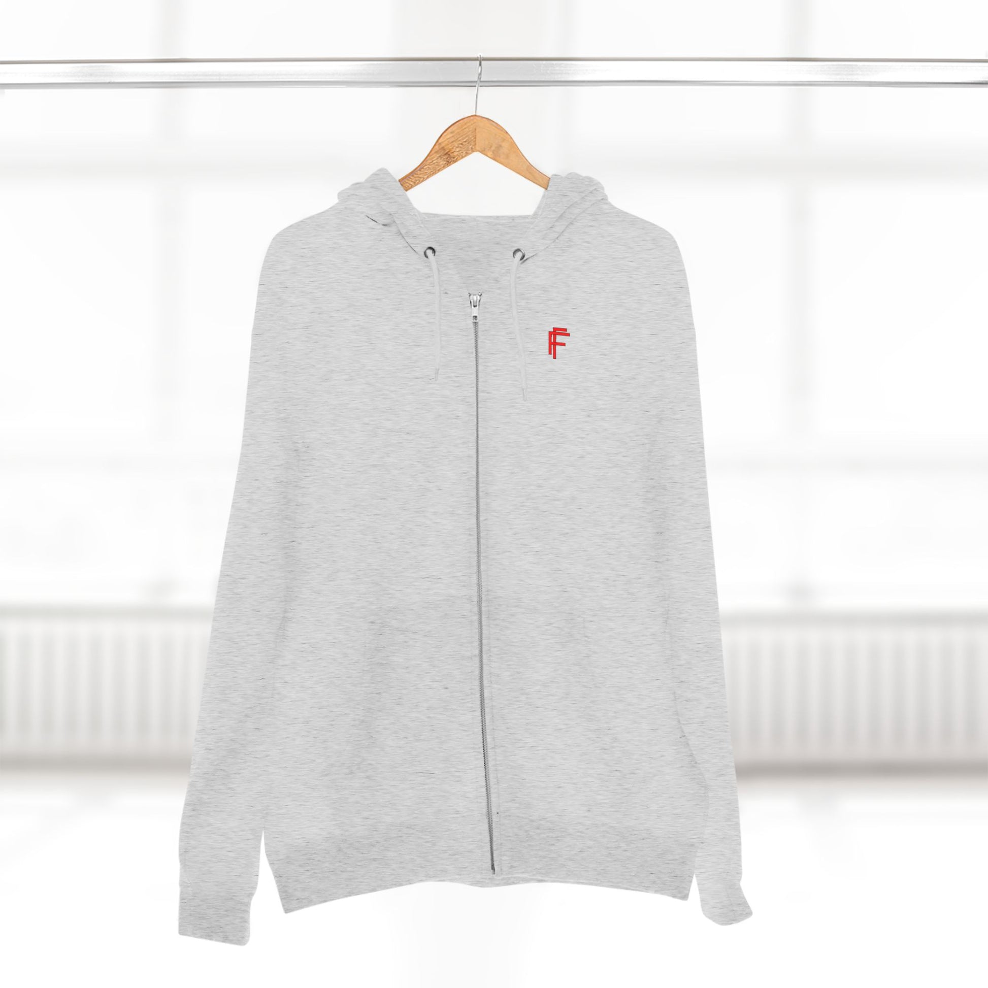 Frenzy - Unisex Zip Hoodie with Red Logo - Fresh Style Grey Zip-Up with Red Graphics. - Fitness Frenzy