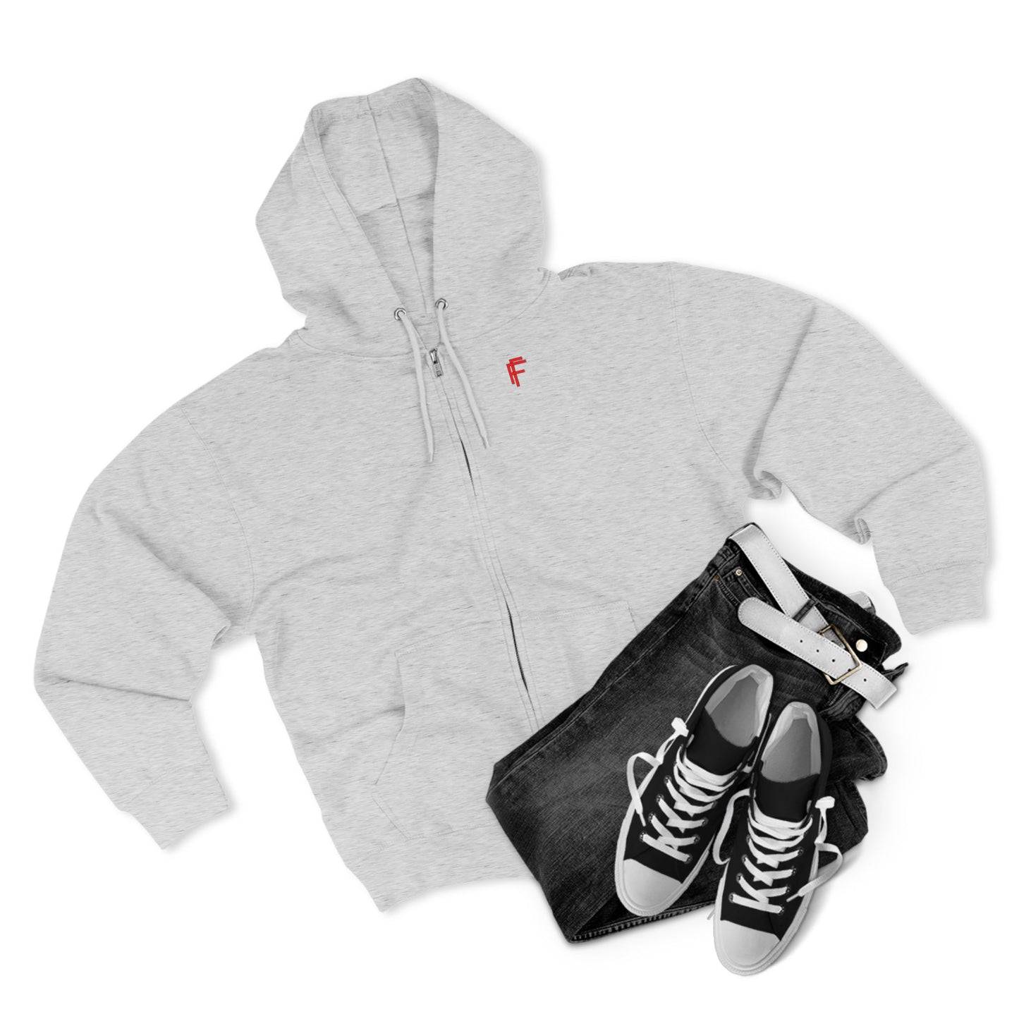 Frenzy - Unisex Zip Hoodie with Red Logo - Fresh Style Grey Zip-Up with Red Graphics. - Fitness Frenzy