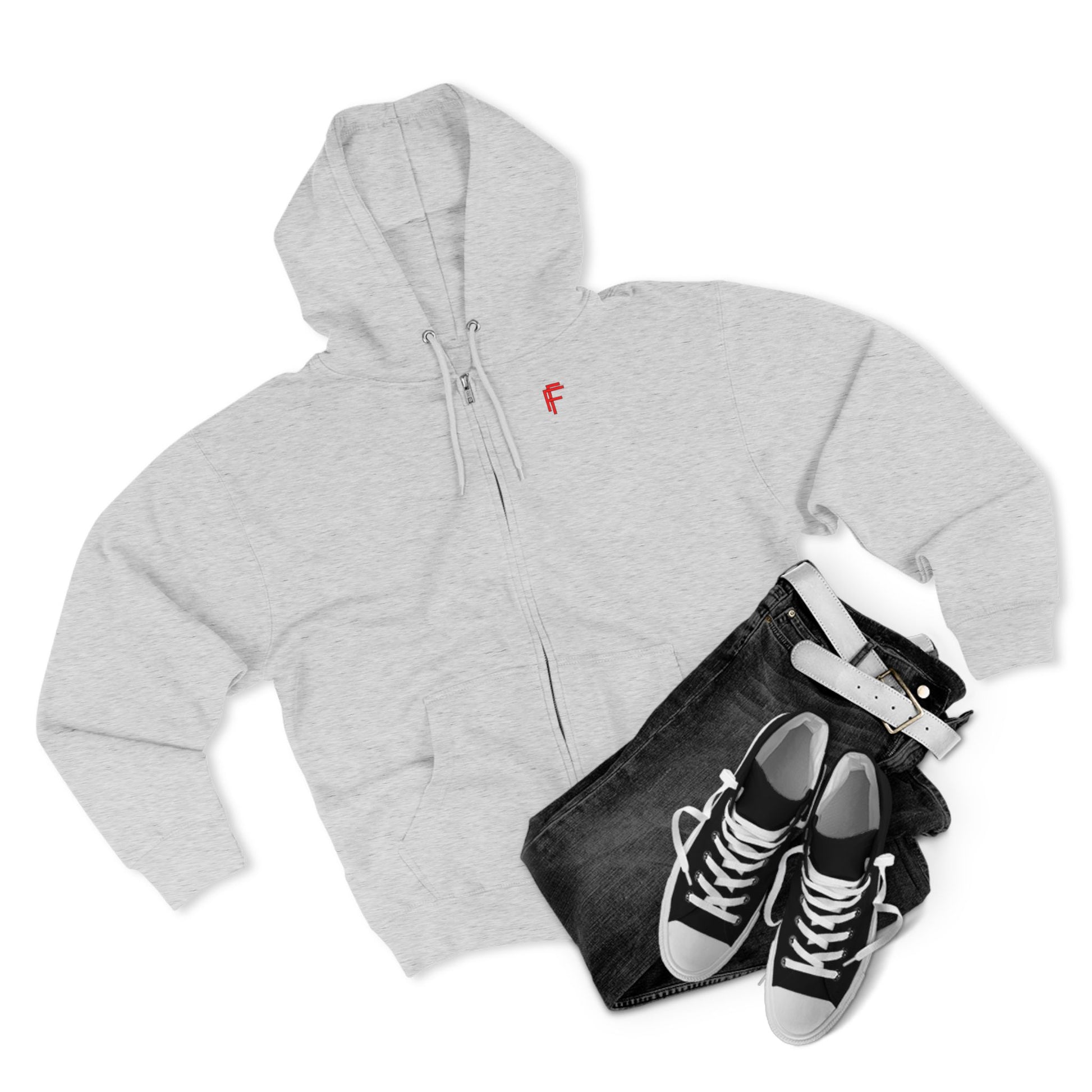 Frenzy - Unisex Zip Hoodie with Red Logo - Fresh Style Grey Zip-Up with Red Graphics. - Fitness Frenzy
