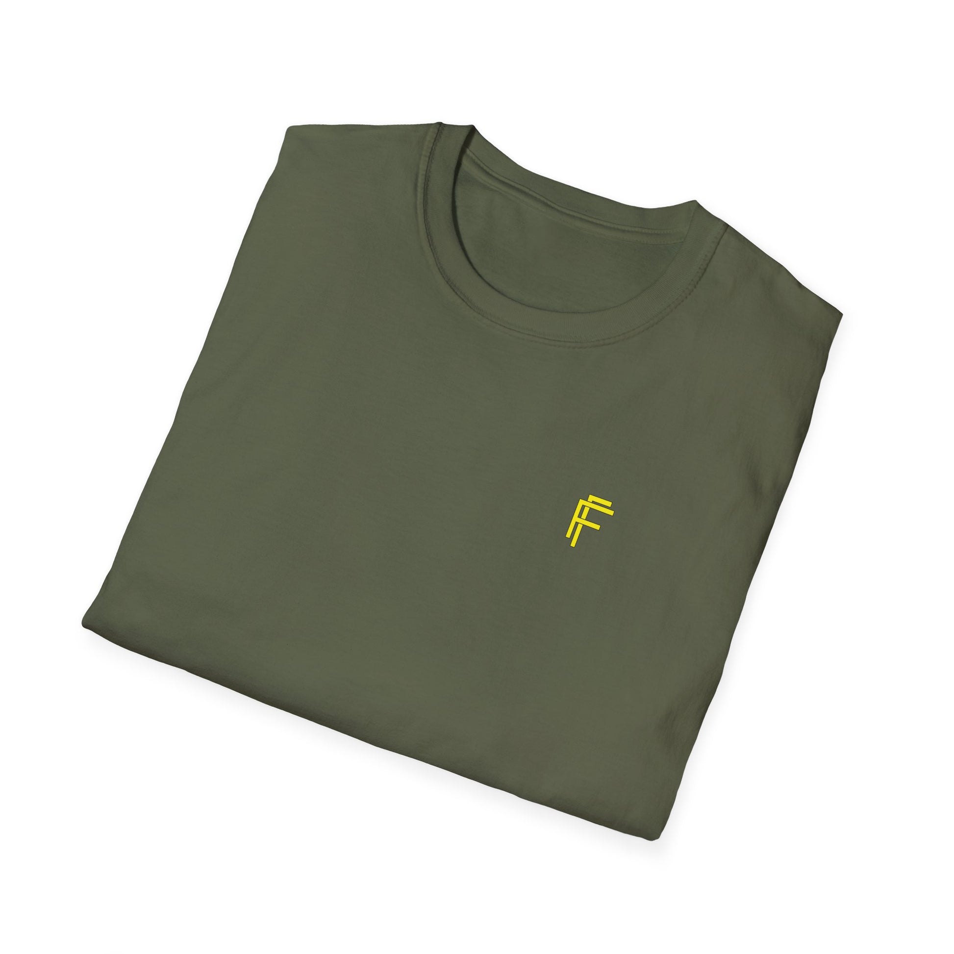 Minimalist Unisex Softstyle T-Shirt - Yellow Logo. - Fitness Frenzy