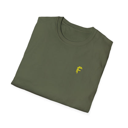 Minimalist Unisex Softstyle T-Shirt - Yellow Logo. - Fitness Frenzy
