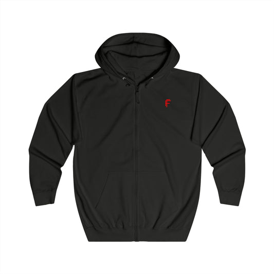 Frenzy Unisex Full Zip Hoodie with Red Logo - Cosy Casual Wear for Everyday Style. - Fitness Frenzy