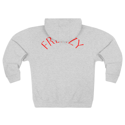 Frenzy - Unisex Zip Hoodie with Red Logo - Fresh Style Grey Zip-Up with Red Graphics. - Fitness Frenzy