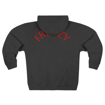 Frenzy - Unisex Zip Hoodie with Red Logo - Fresh Style Grey Zip-Up with Red Graphics. - Fitness Frenzy