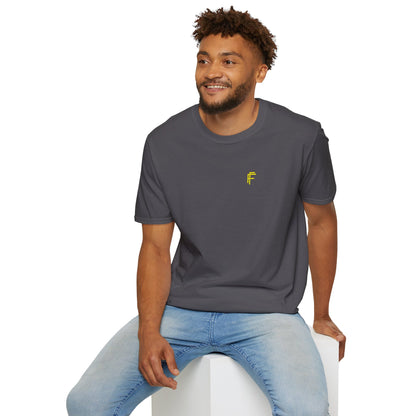 Minimalist Unisex Softstyle T-Shirt - Yellow Logo. - Fitness Frenzy
