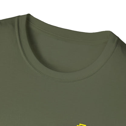 Minimalist Unisex Softstyle T-Shirt - Yellow Logo. - Fitness Frenzy