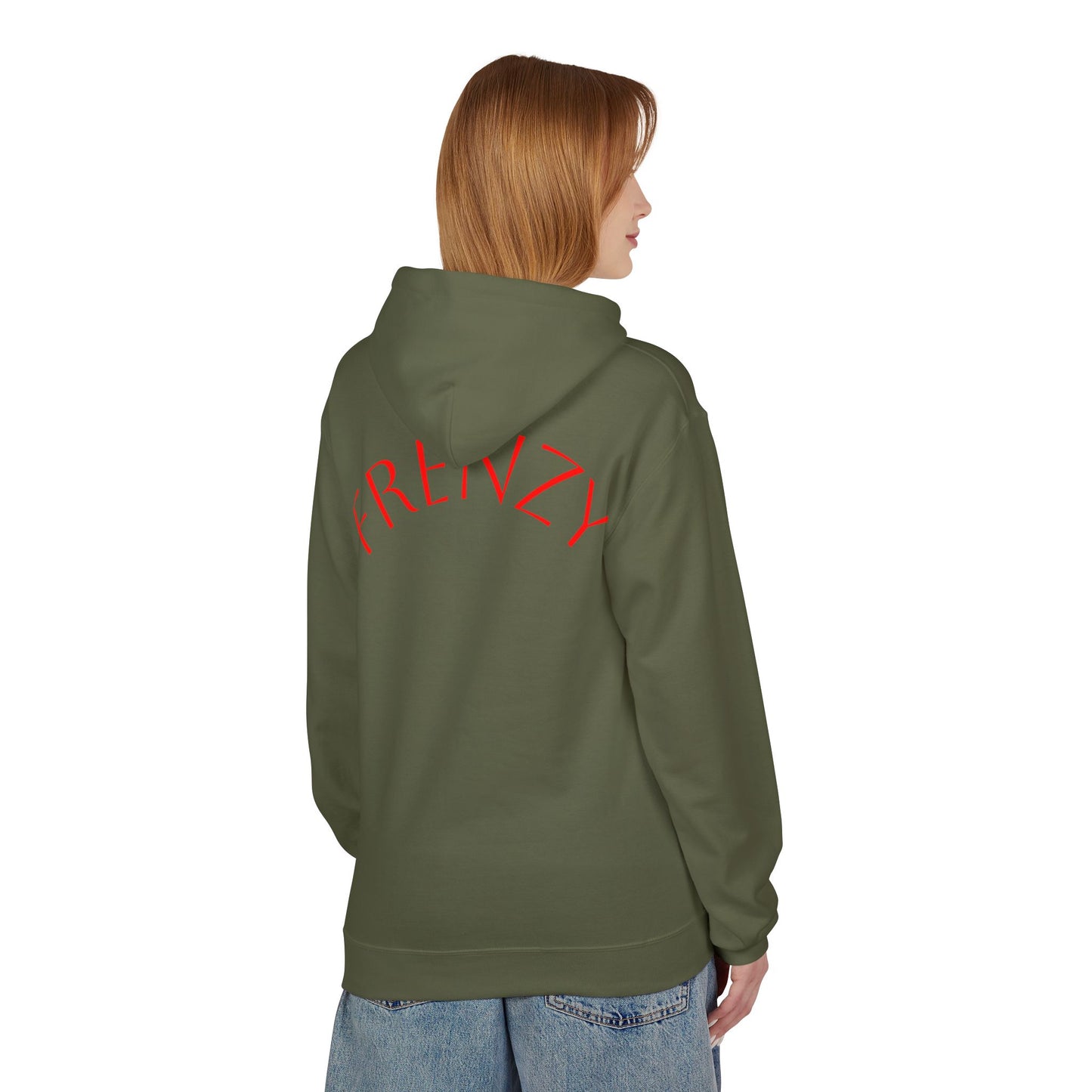 Fitness Frenzy Unisex Midweight Softstyle Hoodie with Red Logo - Trendy 'FRENZY' Design for Comfort and Style. - Fitness Frenzy