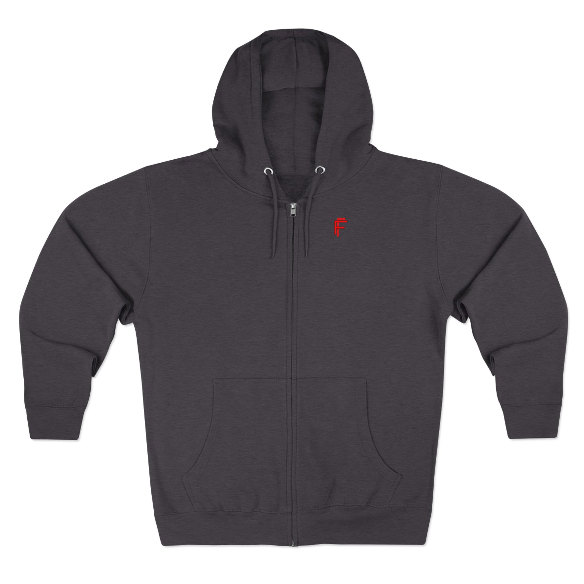 Frenzy - Unisex Zip Hoodie with Red Logo - Fresh Style Grey Zip-Up with Red Graphics. - Fitness Frenzy