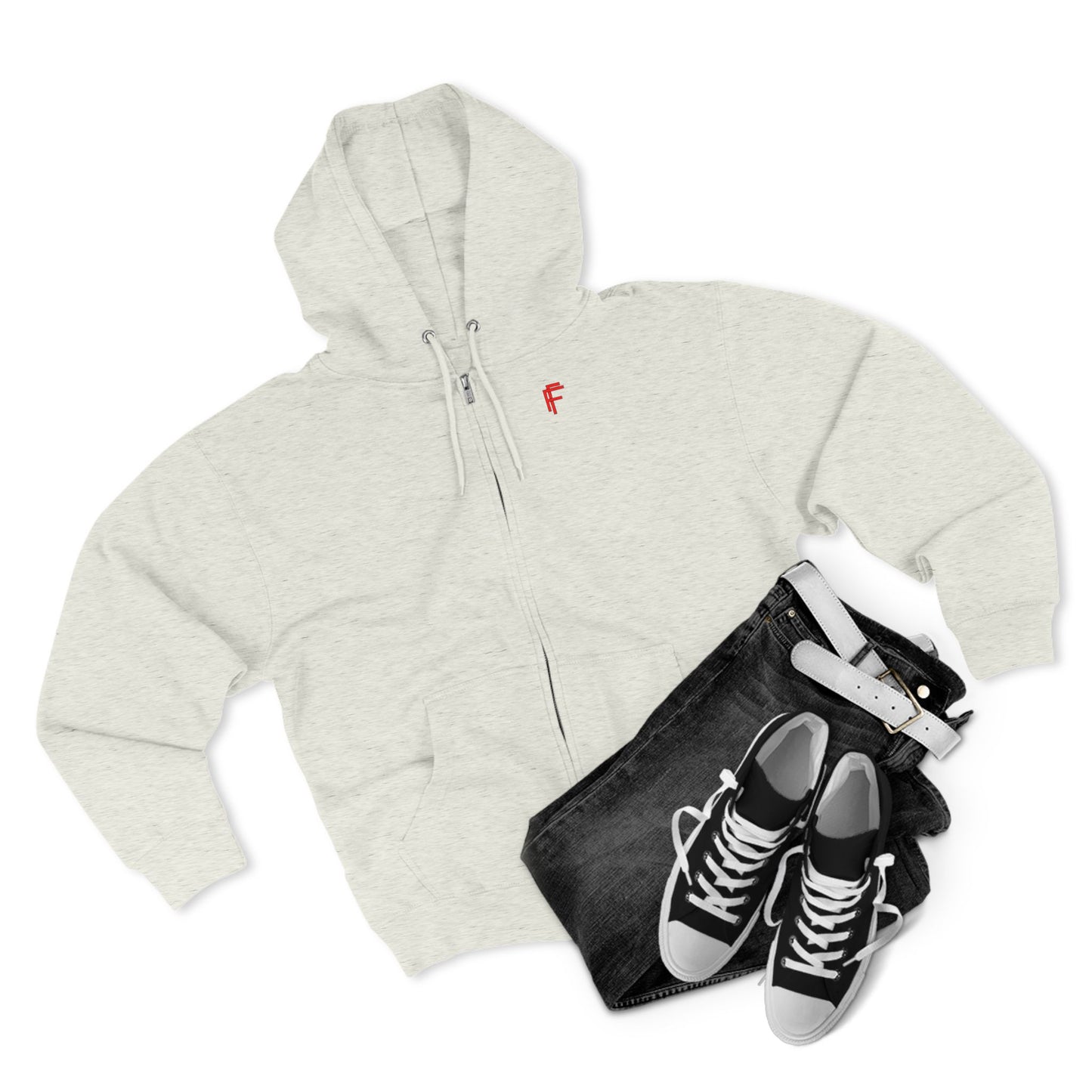 Frenzy - Unisex Zip Hoodie with Red Logo - Fresh Style Grey Zip-Up with Red Graphics. - Fitness Frenzy