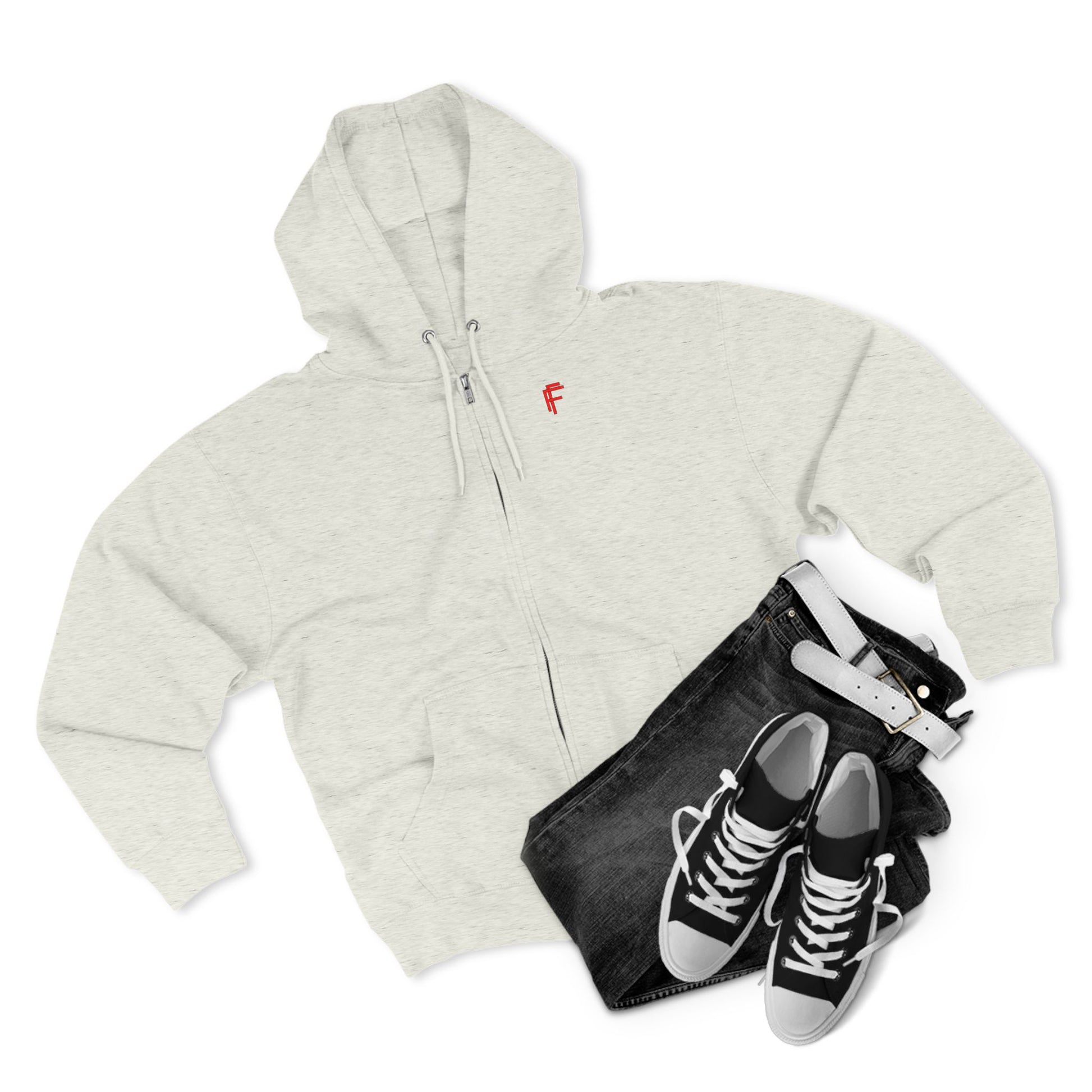 Frenzy - Unisex Zip Hoodie with Red Logo - Fresh Style Grey Zip-Up with Red Graphics. - Fitness Frenzy