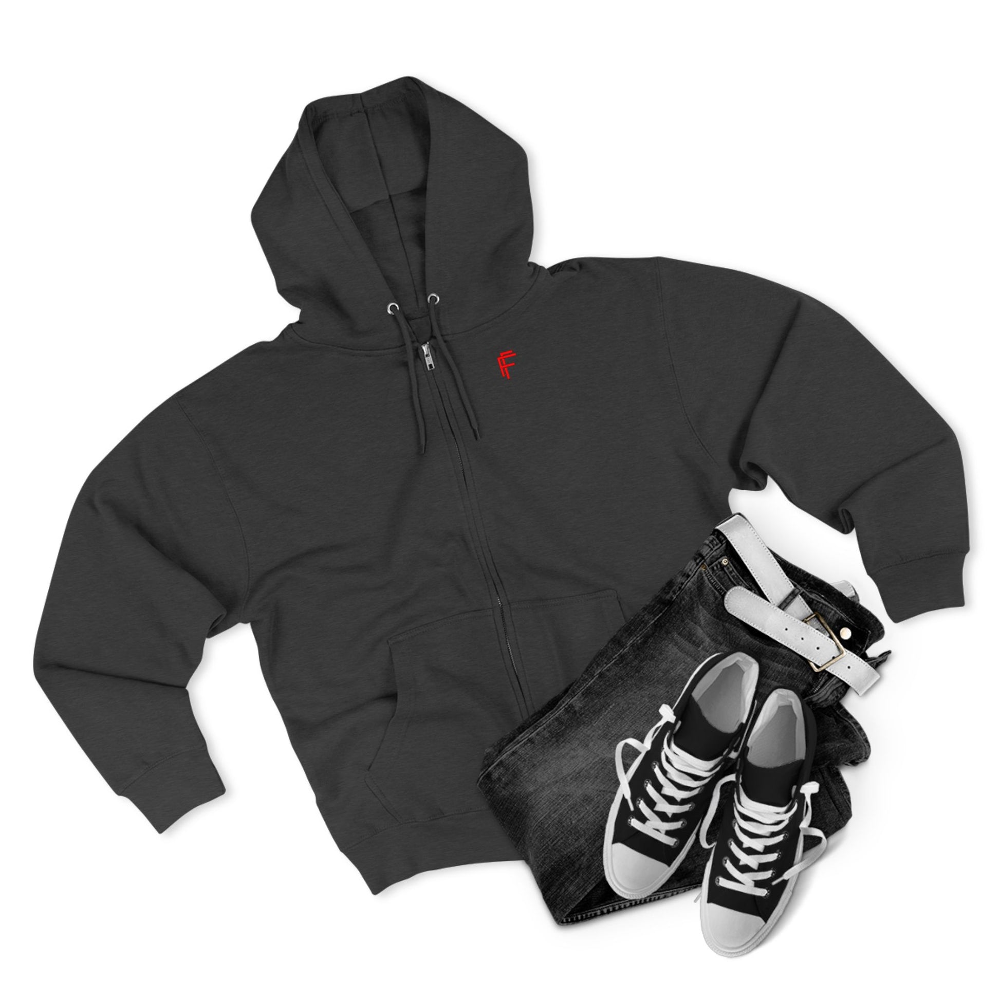 Frenzy - Unisex Zip Hoodie with Red Logo - Fresh Style Grey Zip-Up with Red Graphics. - Fitness Frenzy