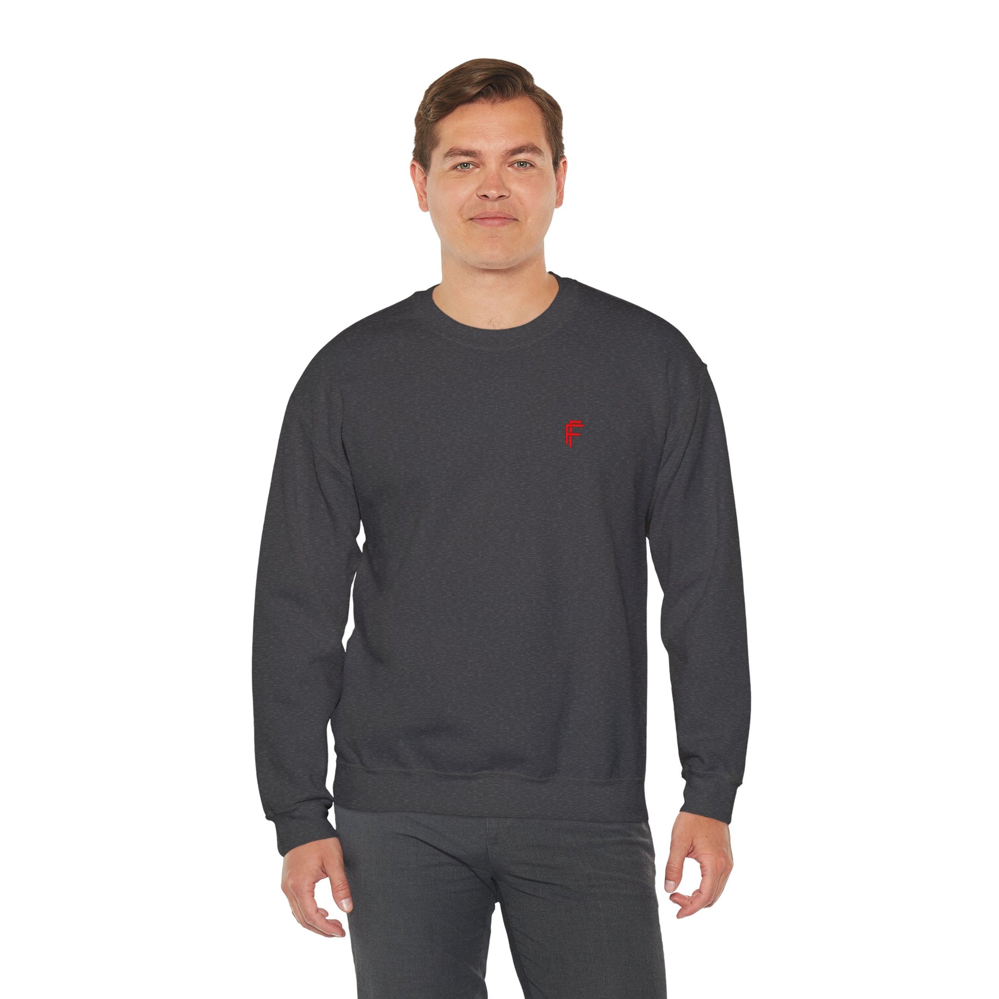 Frenzy - Unisex Heavy Blend™ Crewneck Sweatshirt with Red Logo - Cozy Modern Style. - Fitness Frenzy