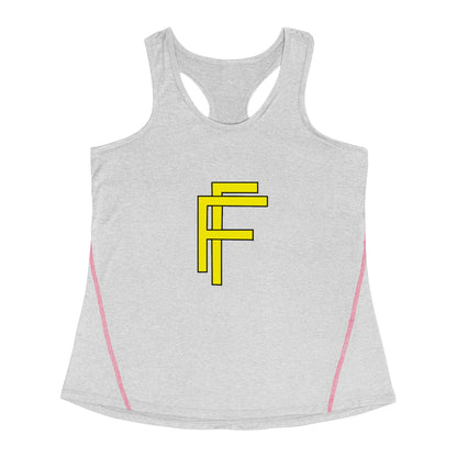 Frenzy - Women's Racerback Sports Vest with yellow Logo. - Fitness Frenzy