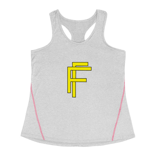 Frenzy - Women's Racerback Sports Vest with yellow Logo. - Fitness Frenzy
