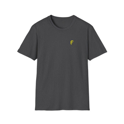 Minimalist Unisex Softstyle T-Shirt - Yellow Logo. - Fitness Frenzy