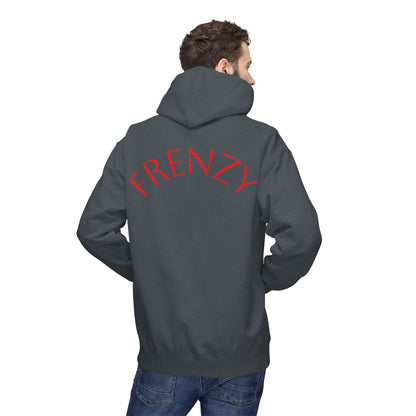 Fitness Frenzy Unisex Midweight Softstyle Hoodie with Red Logo - Trendy 'FRENZY' Design for Comfort and Style. - Fitness Frenzy
