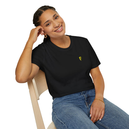 Minimalist Unisex Softstyle T-Shirt - Yellow Logo. - Fitness Frenzy